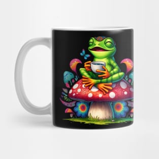 Hippie Frog | Coffee Break on a mushroom  | T Shirt Design Mug